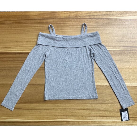 Art Class Juniors Off-The-Shoulder Grey Long Sleeve Ribbed Top With Straps Large - Picture 8 of 13